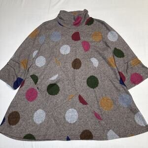 Damee 3/4 Sleeve Sweater Womens XL Brown Multicolor Dot Pullover Casual Art EUC